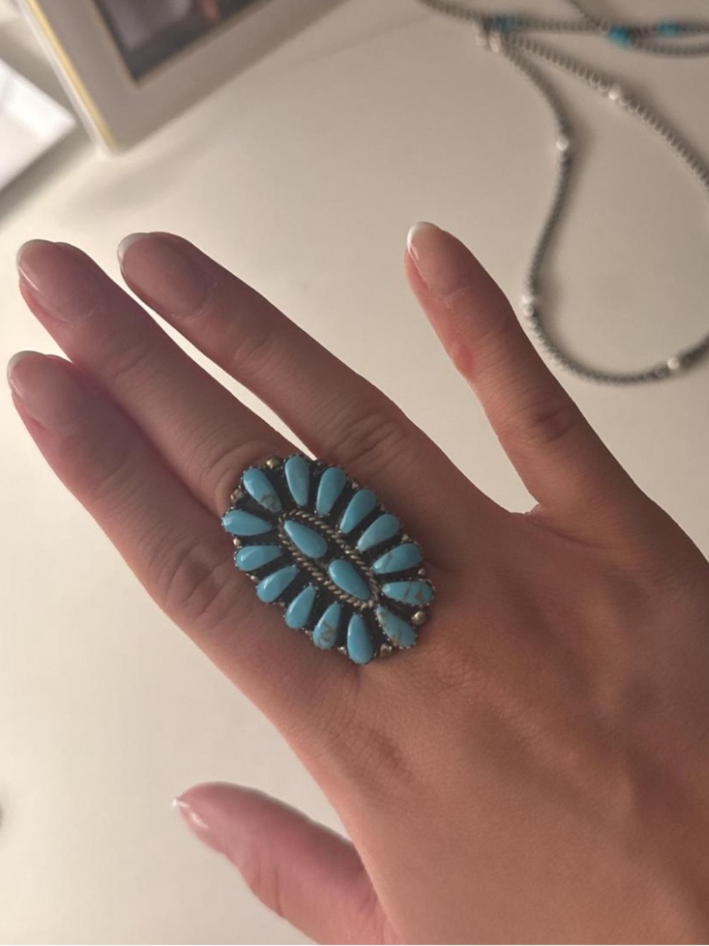 Bright Turquoise Cluster Oval Statement Ring